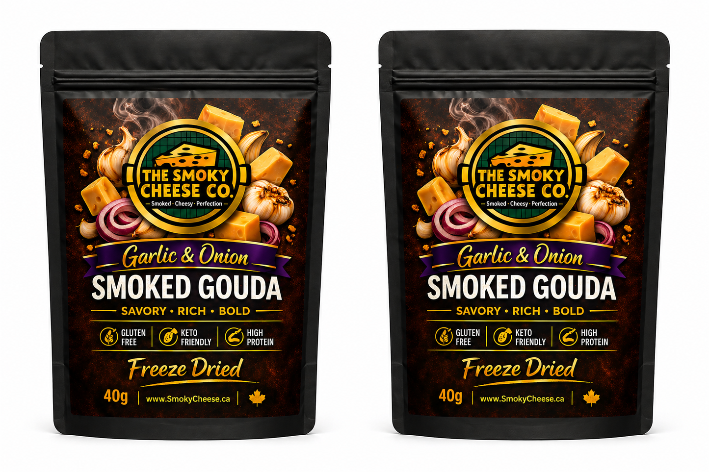Freeze Dried Garlic and Onion Smoked Gouda (2-40g bags)